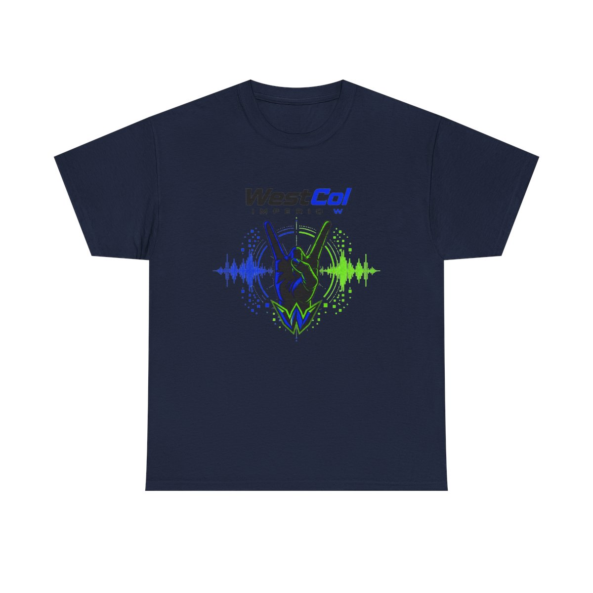 WestCol " hand gesture at the center, reminiscent of the " Unisex Tee - alternate angle 2, merchandise