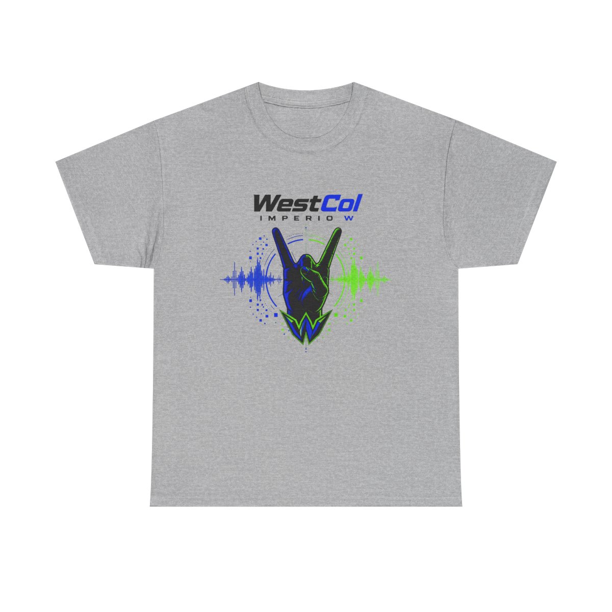 WestCol " hand gesture at the center, reminiscent of the " Unisex Tee - alternate angle 3, merchandise