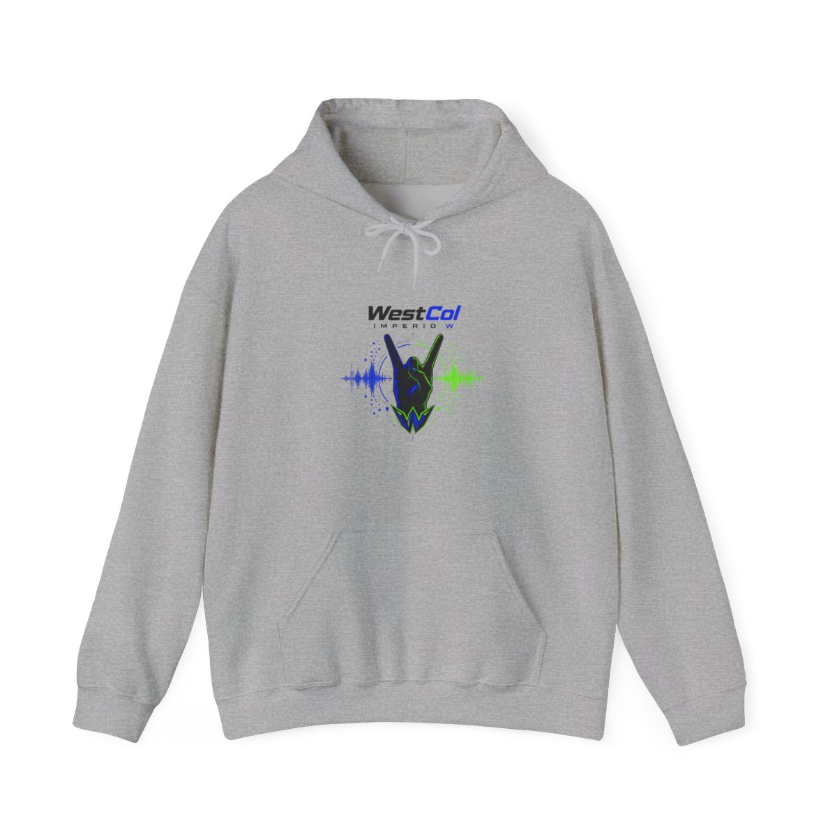 WestCol " hand gesture at the center, reminiscent of the " Hoodie - alternate angle 3, merchandise
