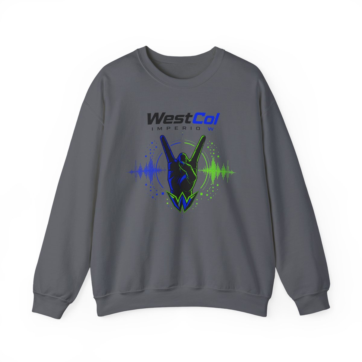 WestCol " hand gesture at the center, reminiscent of the " Crewneck - alternate angle 3, merchandise