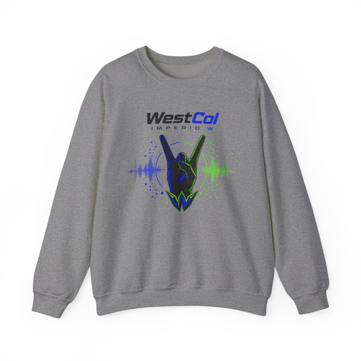 WestCol " hand gesture at the center, reminiscent of the " Crewneck - alternate angle 2, merchandise
