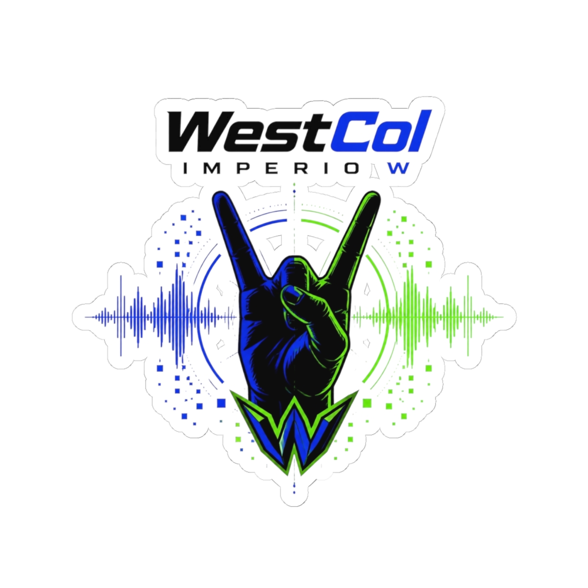WestCol " hand gesture at the center, reminiscent of the " Sticker